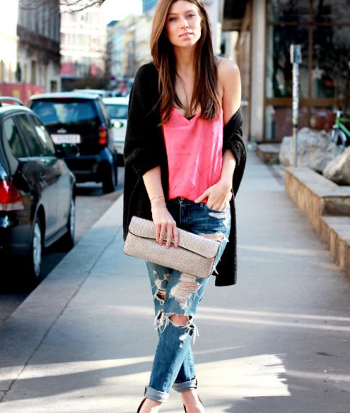 outfit: isabel marant poppy heels, vintage boyfriend jeans, french connection clutch & GIRISSIMA top