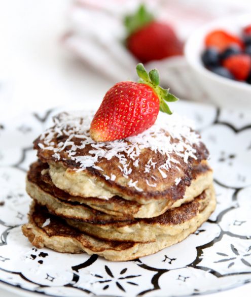 healthy banana protein pancake recipe - bikinis & passports