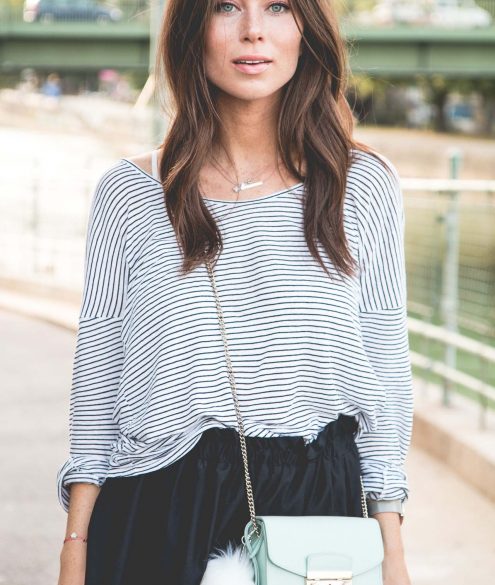 OUTFIT: black flared skirt + striped shirt | Bikinis & Passports