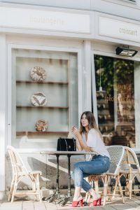 Closed pedal pusher jeans + red velvet mules by Gianvito Rossi | Bikinis & Passports