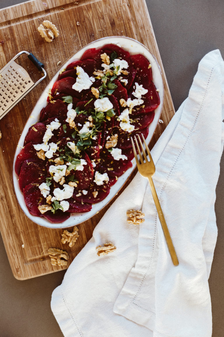 Beetroot Carpaccio With Goat Cheese - Bikinis & Passports