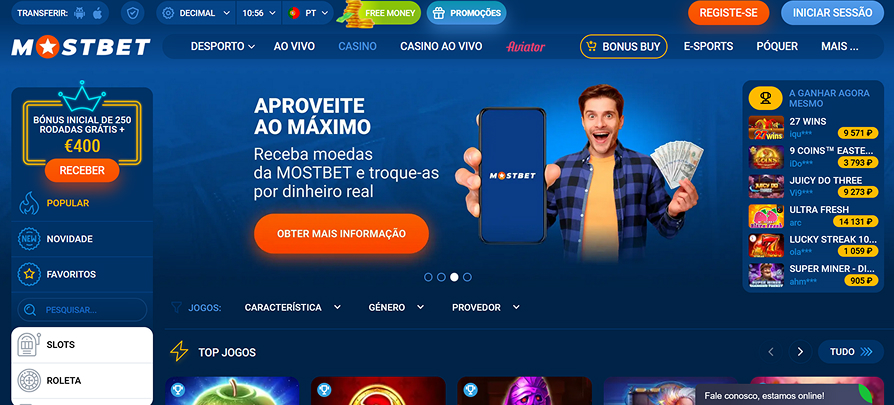 Página do casino na Mostbet